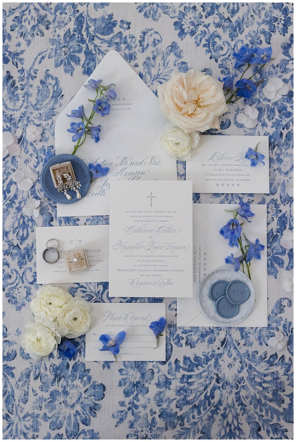 Catherine + Trace | A blue and white summer wedding at Hamilton Place ...